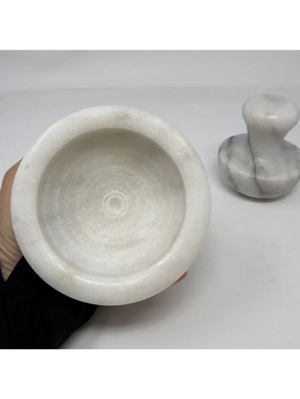 Vintage Mortar & Pestle Mushroom Shape White/Black Marble 4